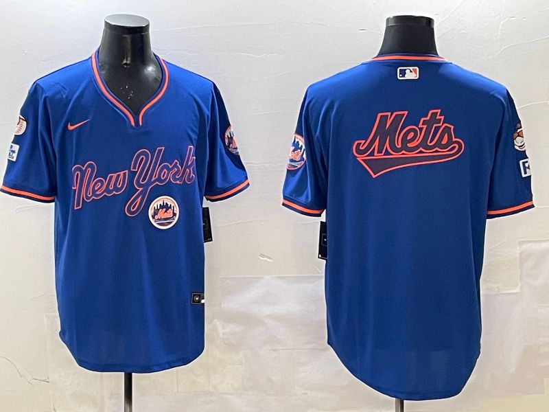 Men New York Mets Blank Blue Throwback Game 2025 Nike MLB Jersey style 4